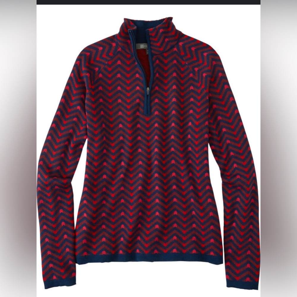 Title Nine Red and Navy Chevron Half-Zip Funnel Sweater
